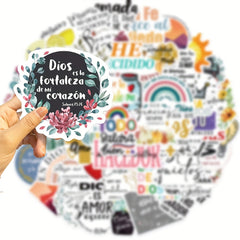 50pcs Spanish Scripture Book Waterproof Stickers for Luggage Guitar Notebook DIY