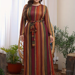 Colorblock Stripe Maxi Dress with Belt