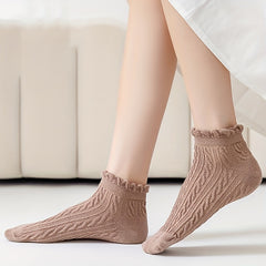 6 Pairs College Style Ruffle Trim Short Socks Women's Stockings