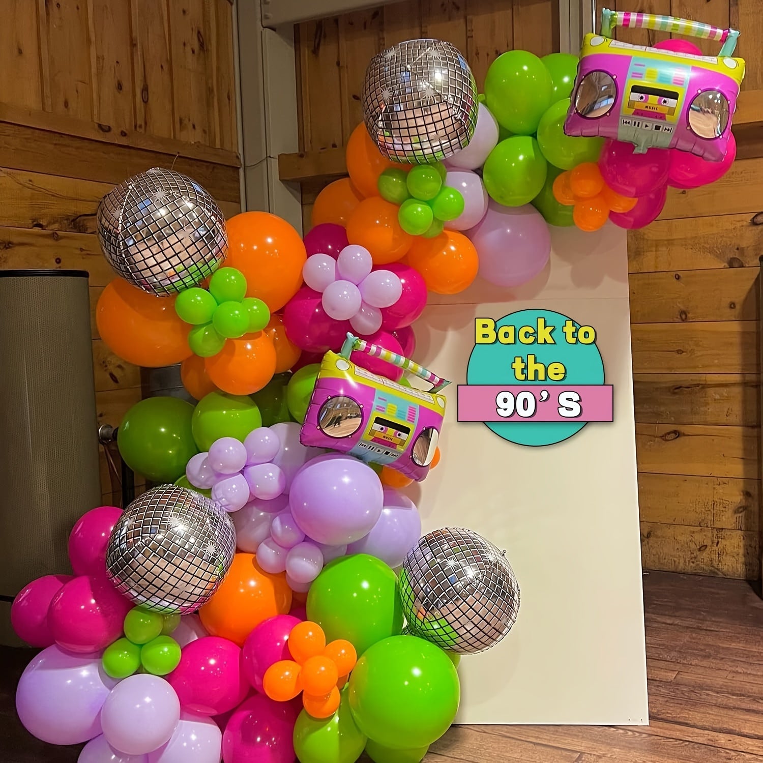 113pcs Disco 4D Aluminum Film Balloon Garland Set Purple Green Orange