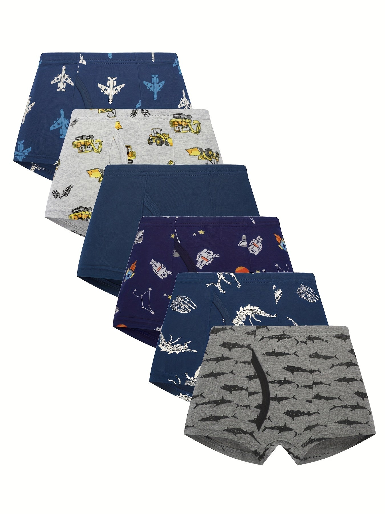 6pcs Boys Cartoon Cotton Boxer Briefs Elastic Underwear