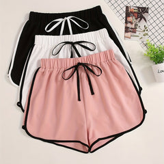 3 Packs Contrast Trim Bow Decor Shorts Elastic Waist Casual Shorts