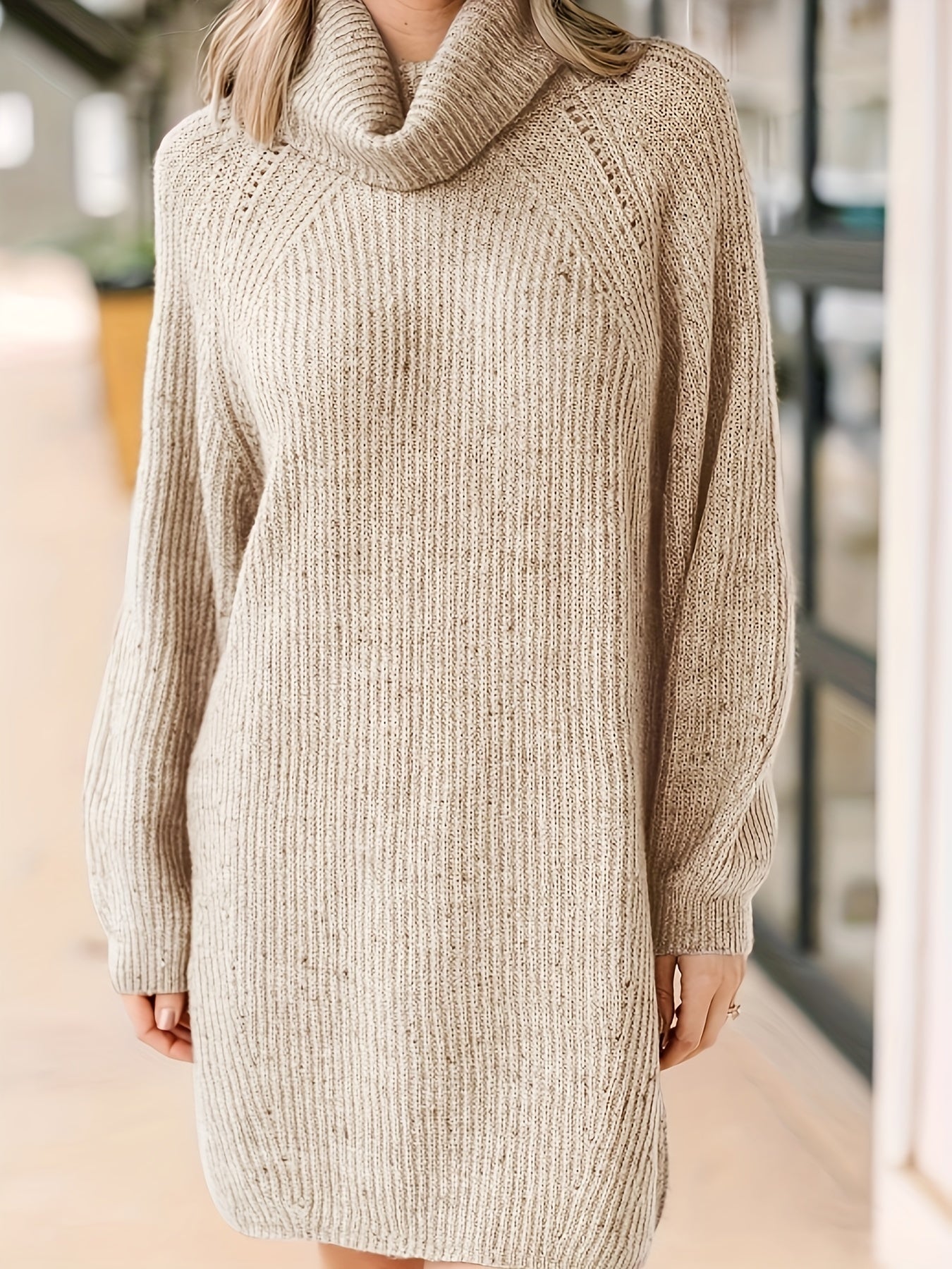 Lantern Sleeve Turtle Neck Knit Dress