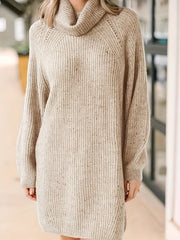 Lantern Sleeve Turtle Neck Knit Dress