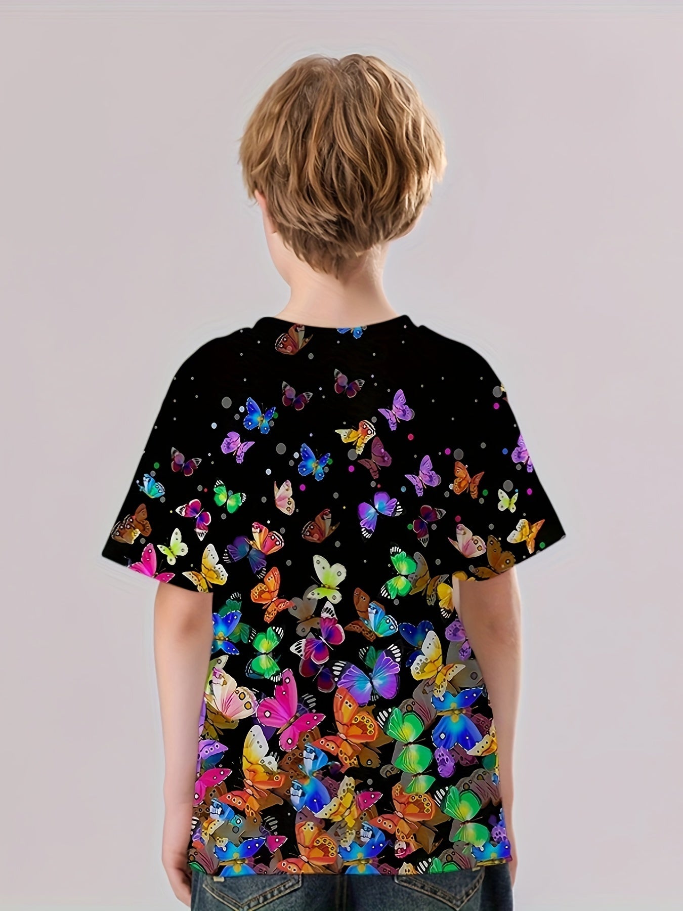 Butterfly Graphic Short Sleeve T-shirt Girls 3D Print Pullover Tees