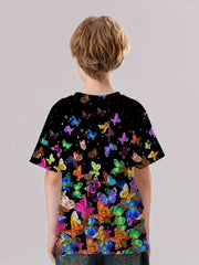 Butterfly Graphic Short Sleeve T-shirt Girls 3D Print Pullover Tees
