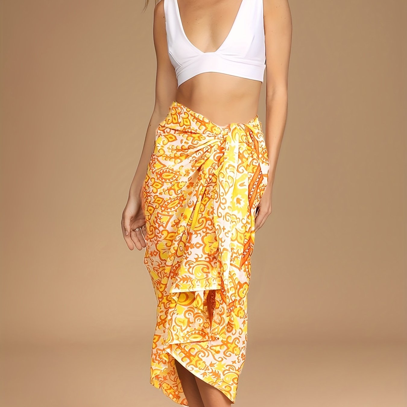 Teal Green Floral Pattern Beachwear Sarong Swim Cover Up Skirt