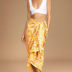 Teal Green Floral Pattern Beachwear Sarong Swim Cover Up Skirt