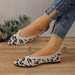 Leopard Print Flats Soft Sole Slip On Shoes Pointed Toe