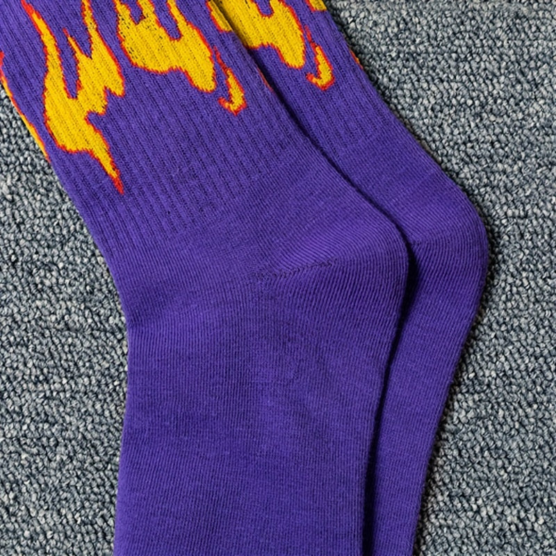 4 Pairs Flame Print Mid Tube Socks Women's Stockings
