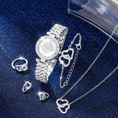 Kids Rhinestone Watch & Jewelry Set, Roman Digital Analog, 5pcs