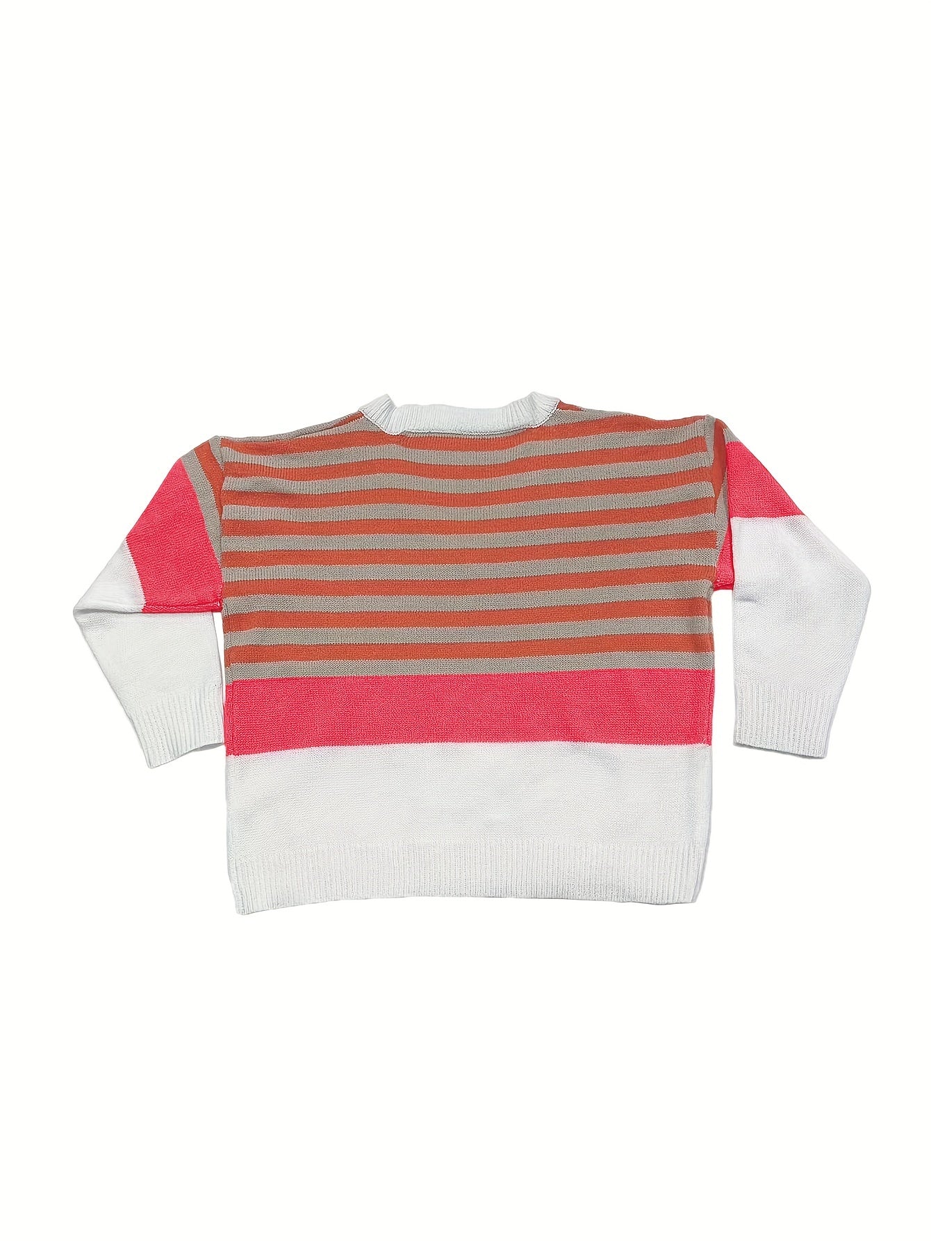 Colorblock Stripe Print V Neck Sweater Women's Plus Long Sleeve Jumper
