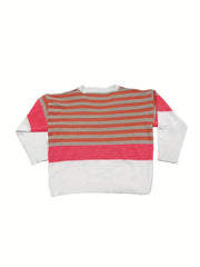 Colorblock Stripe Print V Neck Sweater Women's Plus Long Sleeve Jumper