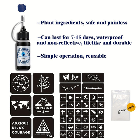 Geometric Animal Word Tattoo Stencil & Dye Paste Set