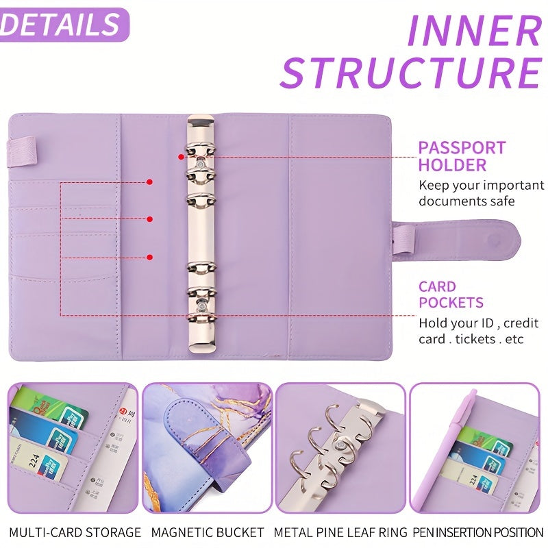 Budget Binder A6 PU Leather Notebook Cash Envelopes System Set