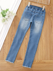 Girls Ultra Skinny Stretchy Jeans Teens Ripped Trousers