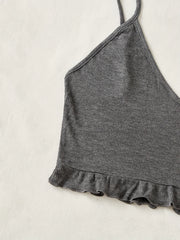 Solid Lounge Set V Neck Cami Top & Ruffle Pants Women's Loungewear