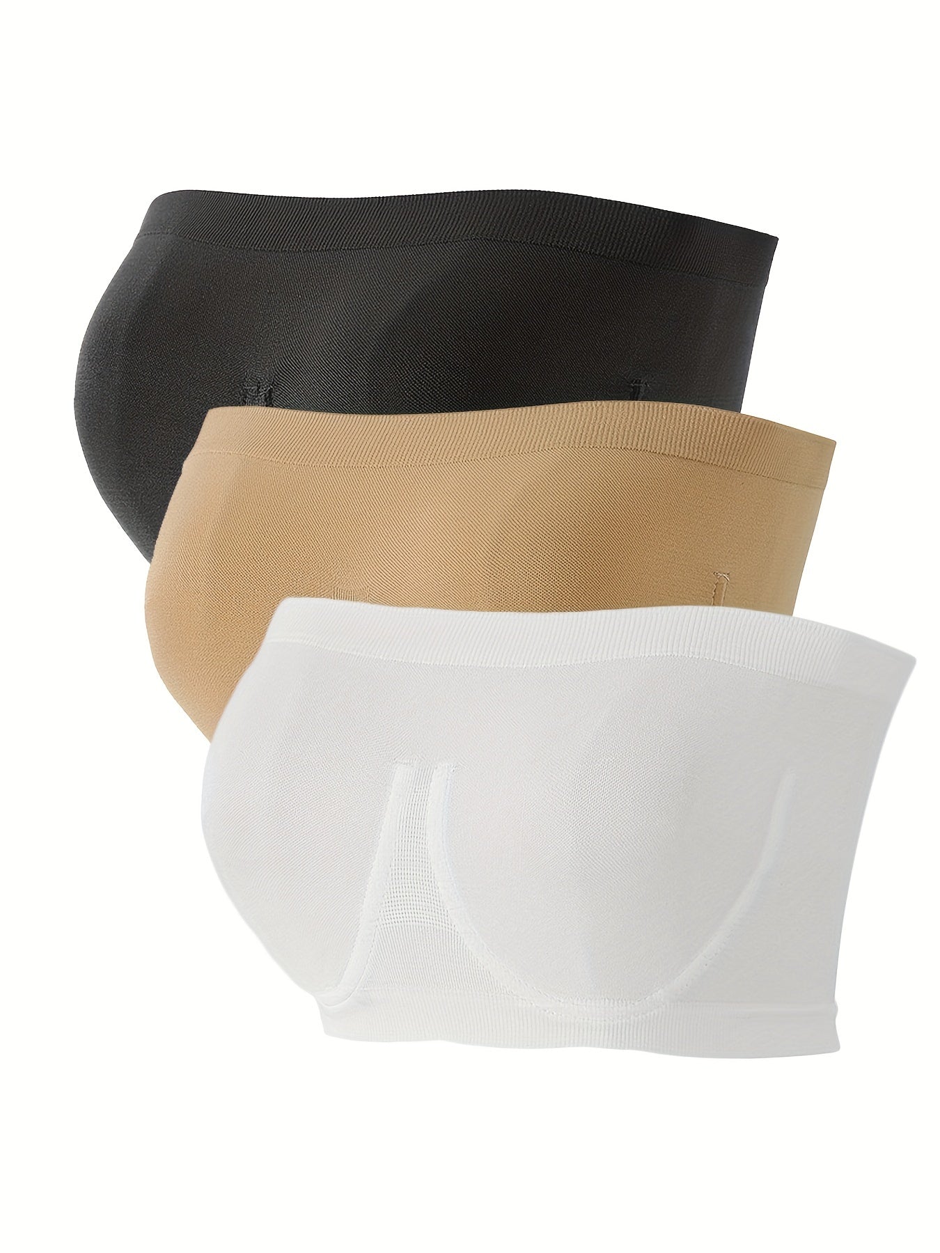 3pcs Strapless Bandeau Bras Comfy Breathable Stretch Everyday Bra