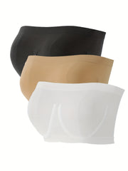 3pcs Strapless Bandeau Bras Comfy Breathable Stretch Everyday Bra
