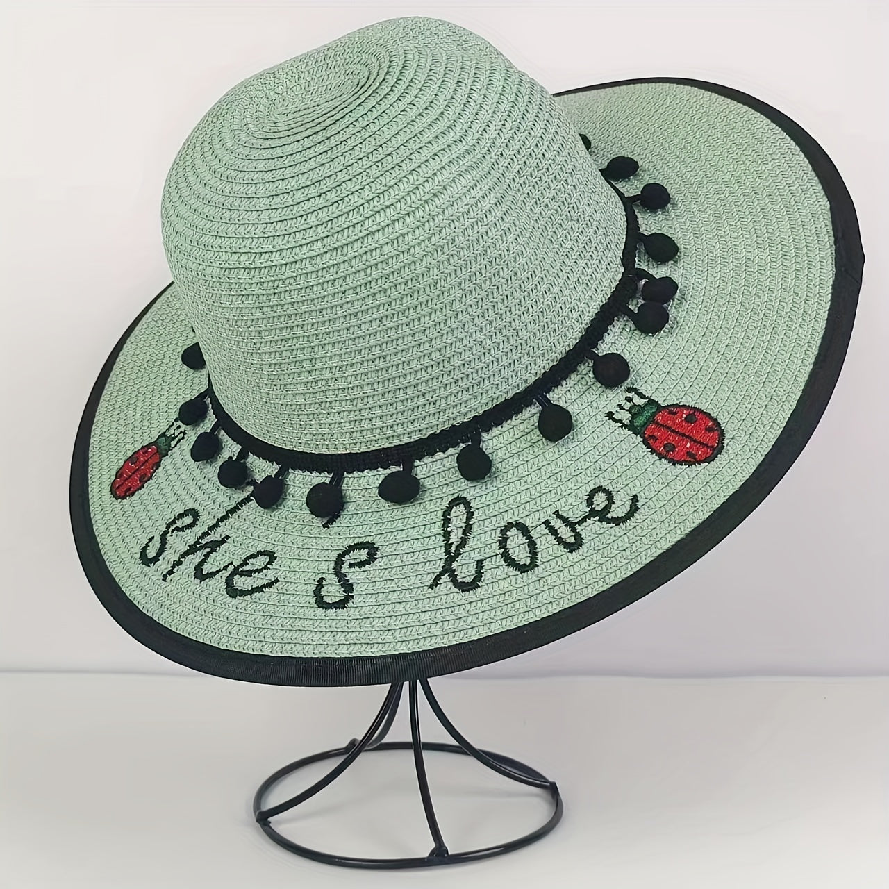 Summer Ladybug Beach Sunshade Straw Hat For Girls