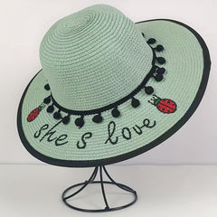 Summer Ladybug Beach Sunshade Straw Hat For Girls