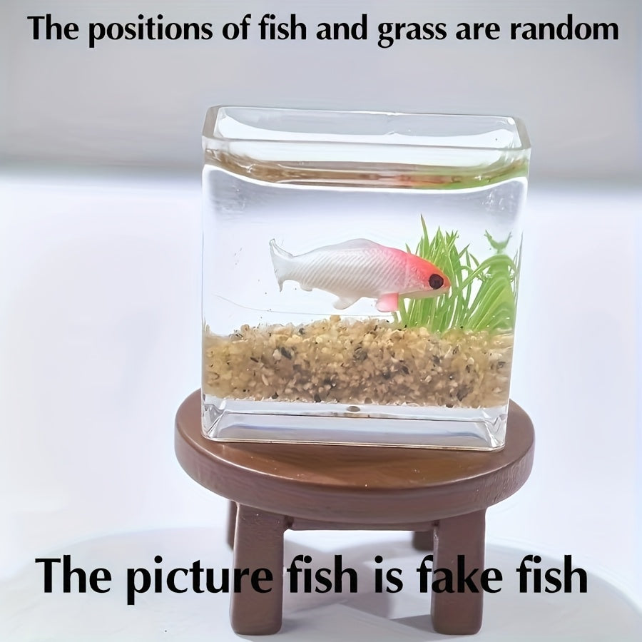 Miniature Fish Tank 1:12 Scale Goldfish Resin & Glass Decor Desktop Display