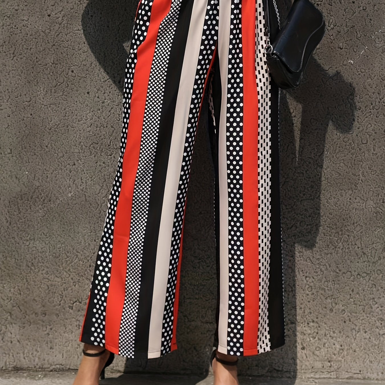 Striped Print Wide Leg Pants Casual Long Length