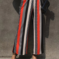 Striped Print Wide Leg Pants Casual Long Length