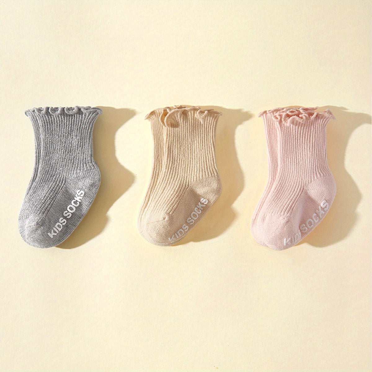 3 Pairs Ruffled Knit Floor Socks for Baby Boys & Girls