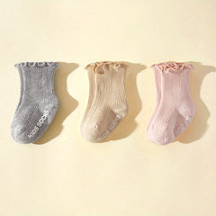 3 Pairs Ruffled Knit Floor Socks for Baby Boys & Girls