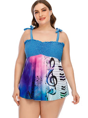 Tie Dye Graphic Print Shirred 2pcs Swimsuit Set