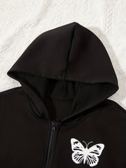 Girls Casual Butterfly Graphic Hoodie Long Sleeve Sweatshirt