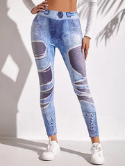 Denim Print High Waist Leggings Casual Butt Lifting Skinny Leggings