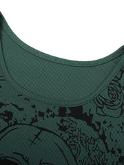 Y2K Grunge Skull & Rose Print Tank Top