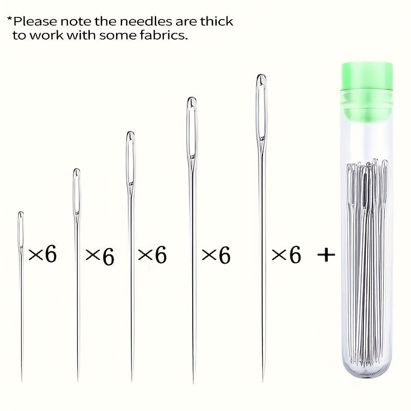 30pcs Large Eye Needles Sewing Needles Transparent Storage Tube