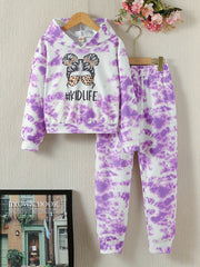 Girl's Marble Pattern 2pcs Hoodie & Sweatpants Set
