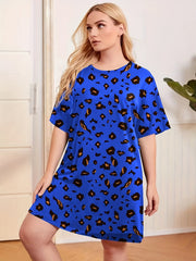 Leopard Print Nightdress Short Sleeve Round Neck S