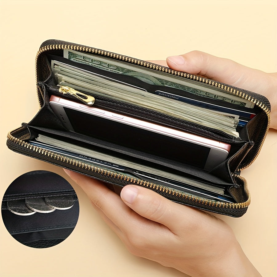 Cowhide Leather Crocodile Embossed Wallet Long Zipper Clutch