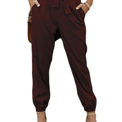 Tie Front Ruched Pants Casual High Waist With Pockets