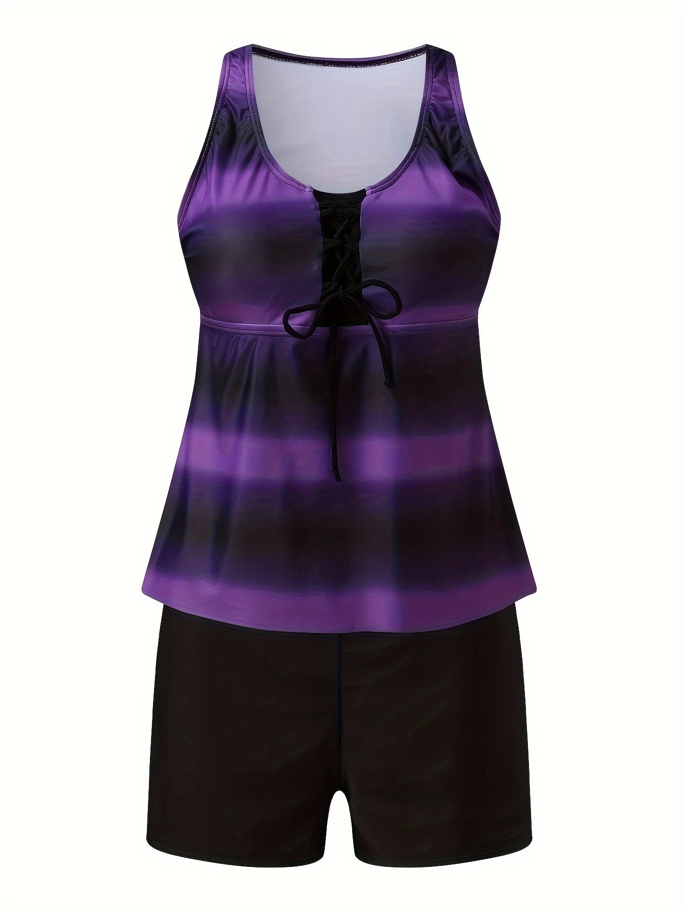 Women's Plus Size Ombre Print Tankini Set with Racer Back Top & Shorts