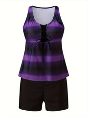 Women's Plus Size Ombre Print Tankini Set with Racer Back Top & Shorts
