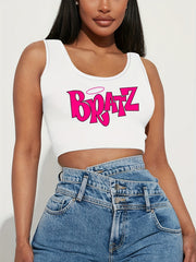 Letter Print Crew Neck Tank Top Sleeveless Crop Top