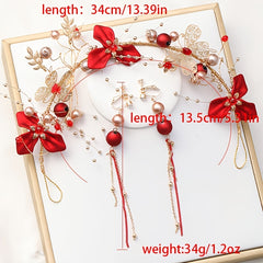 Chinese Style Red Flower Bridal Hair Accessories Set