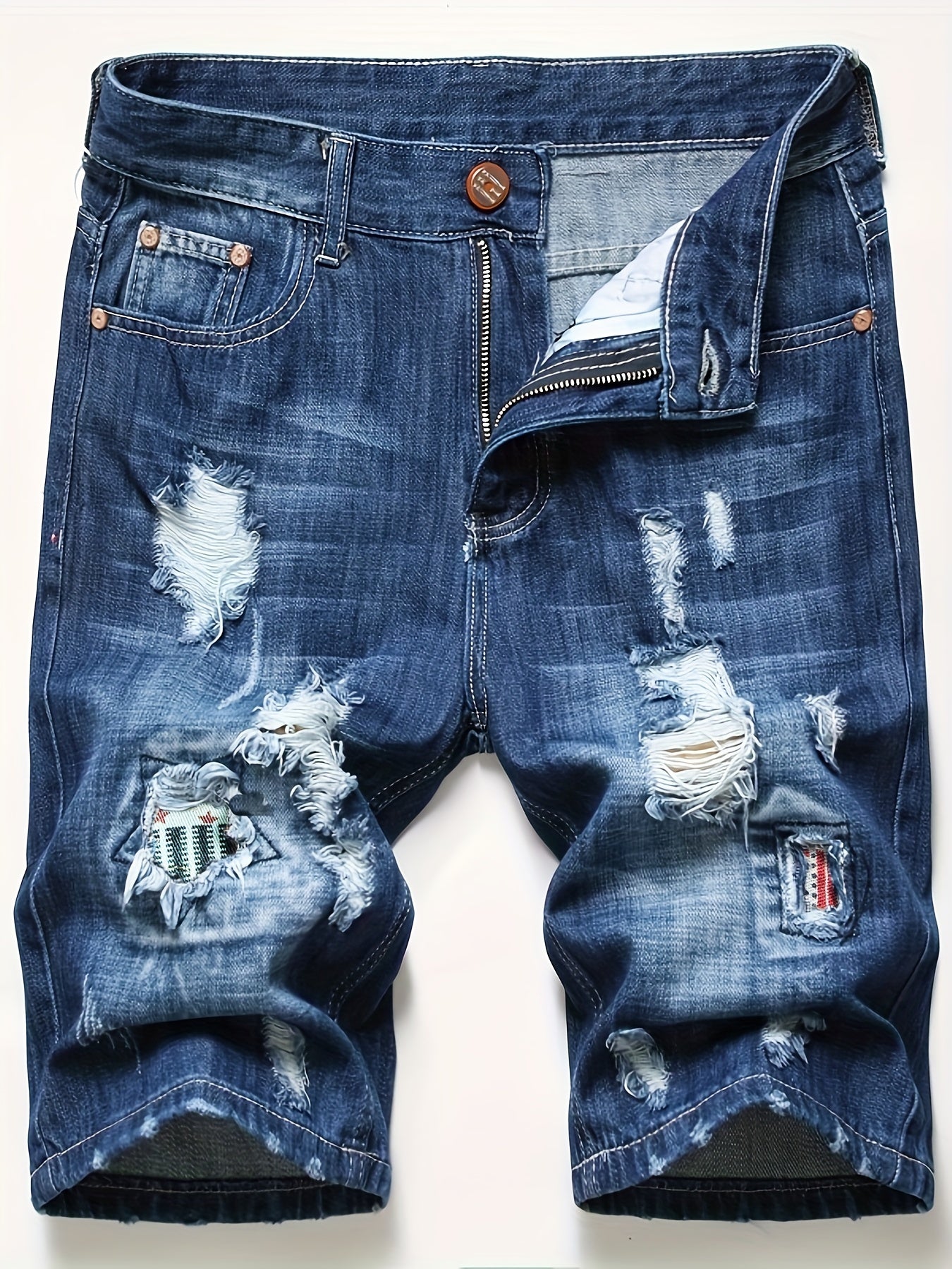 Men's Ripped Denim Shorts Distressed Casual Street Style