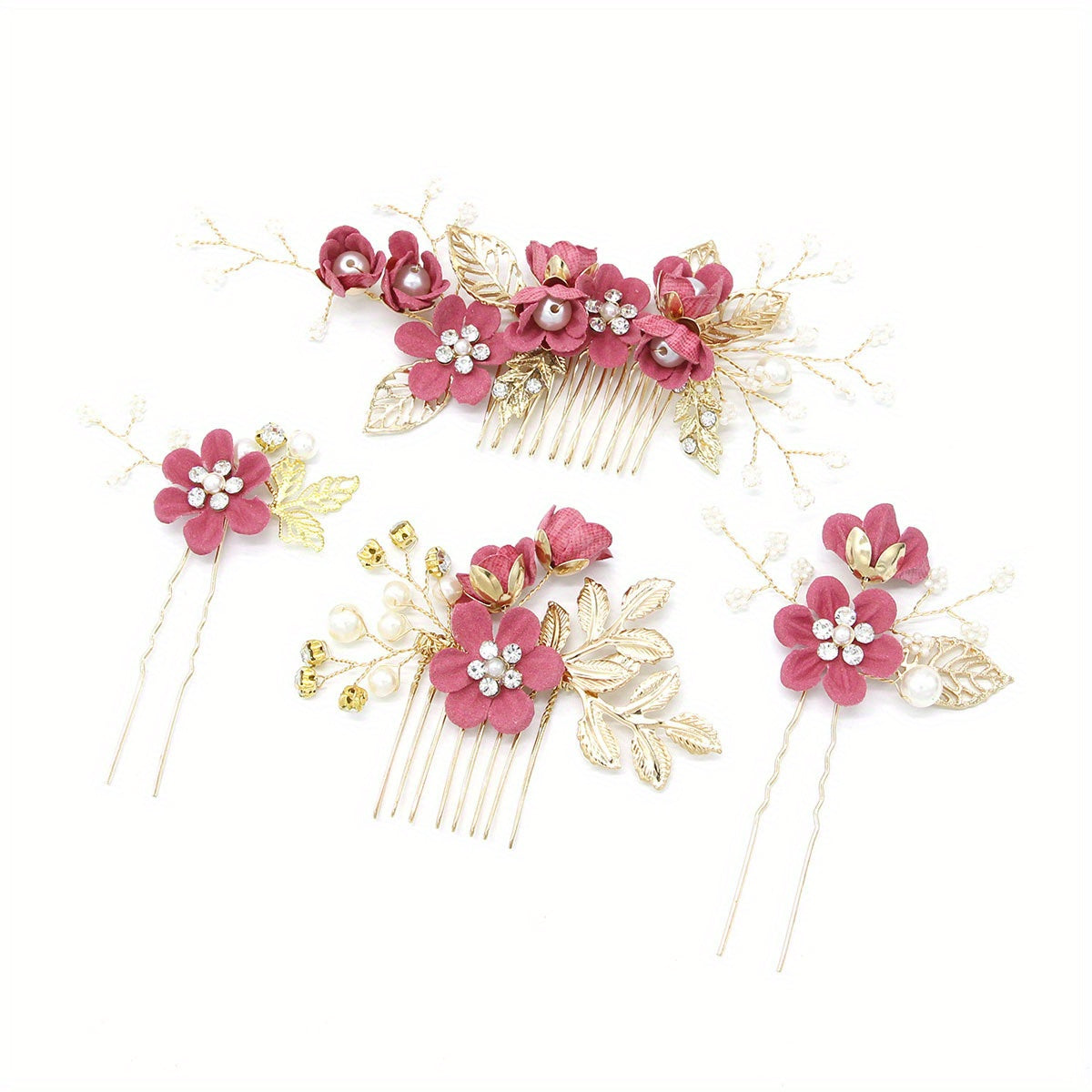 Faux Pearl Hair Comb Floral U-shaped Hairpin Hair Accessories Women
