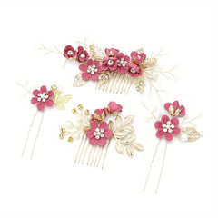 Faux Pearl Hair Comb Floral U-shaped Hairpin Hair Accessories Women