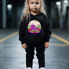Girls 2pc Cartoon Candles Pattern Hooded Sweatshirt and Sweatpants Set