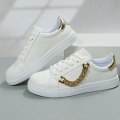 Chain Decor Skate Shoes Faux Leather Outdoor Sneakers