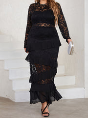 Contrast Lace Long Sleeve Maxi Dress