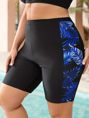Colorblock Tropical Print High Rise Swimsuit Shorts